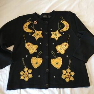 VTG One Resource Med Holiday Cardigan Sweater Grannycore Black/Gold